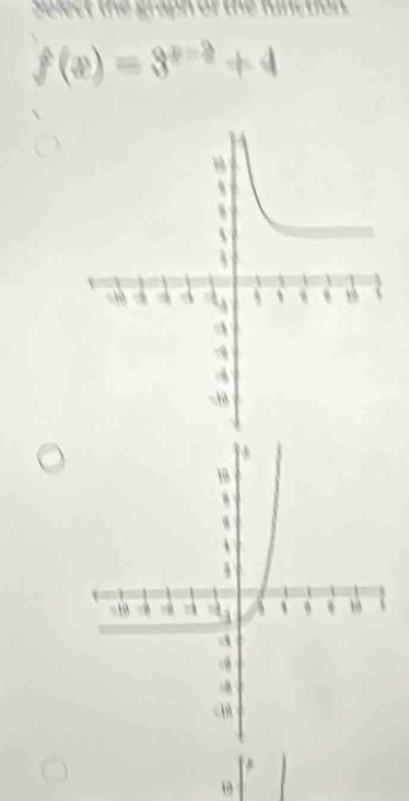 Select the graph of the function.
f(x)=3^(x-2)+4
19