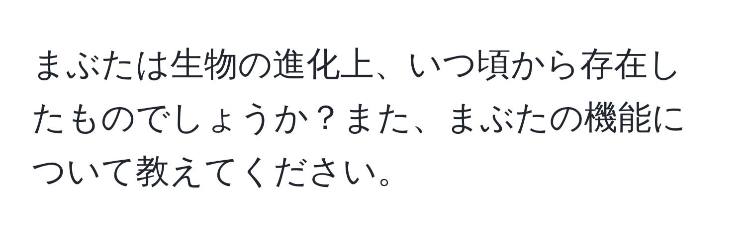 まぶたは生物の進化上、いつ頃から存在したものでしょうか？また、まぶたの機能について教えてください。