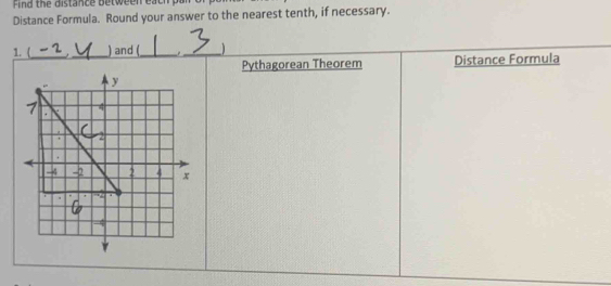 Find the distance between each 
Distance Formula. Round your answer to the nearest tenth, if necessary.