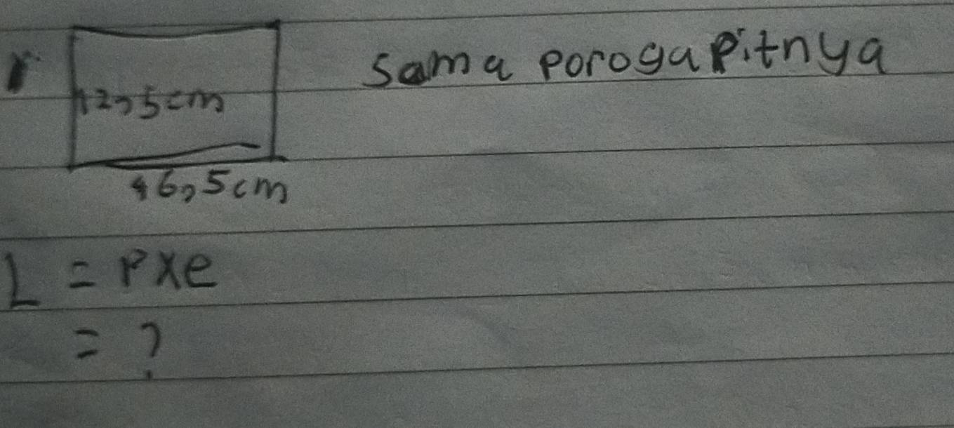 sama porogaritnya
1205cm
4605cm
L=pxe
= ?