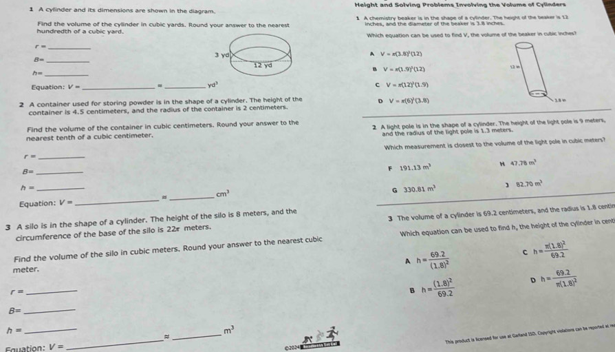 Solved: A cylinder and its dimensions are shown in the diagram. Height ...