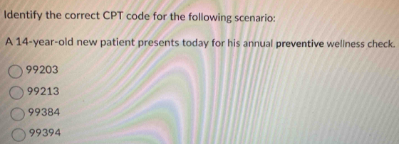 Solved: Identify the correct CPT code for the following scenario: A 14 ...