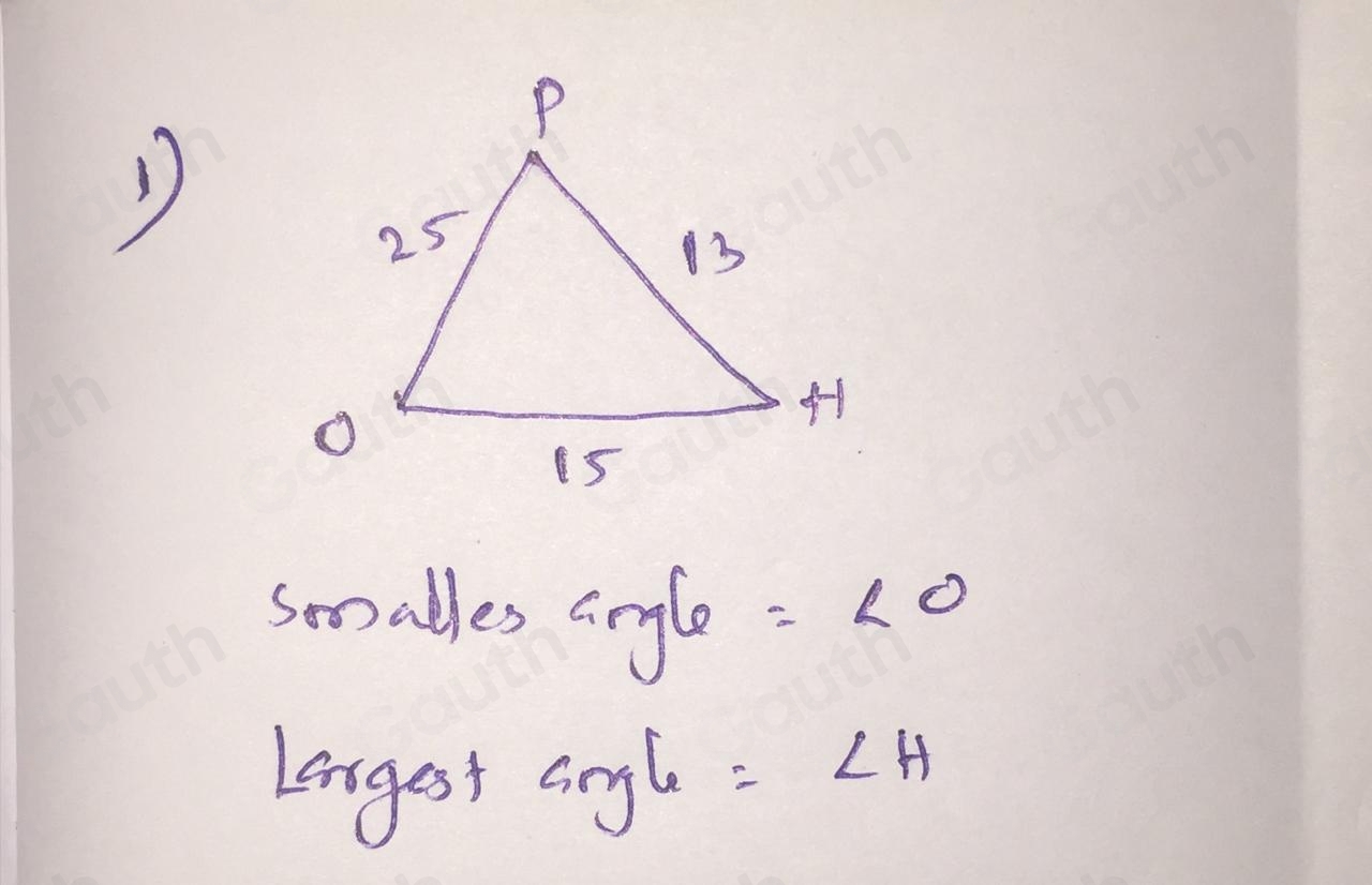 Solved: The sides of a triangle are given. Name the angles in order ...