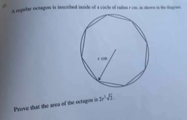 Solved: μ A regular octagon is inscribed inside of a circle of radius r ...