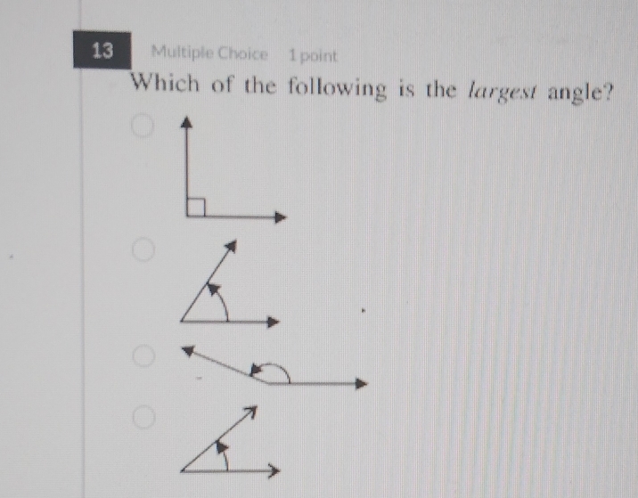 Which of the following is the largest angle?