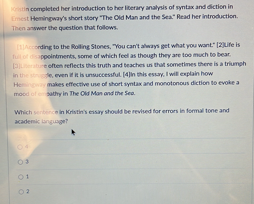 Solved: Kristin completed her introduction to her literary analysis of ...