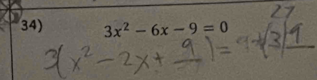 3x² - 6x - 9 = 0