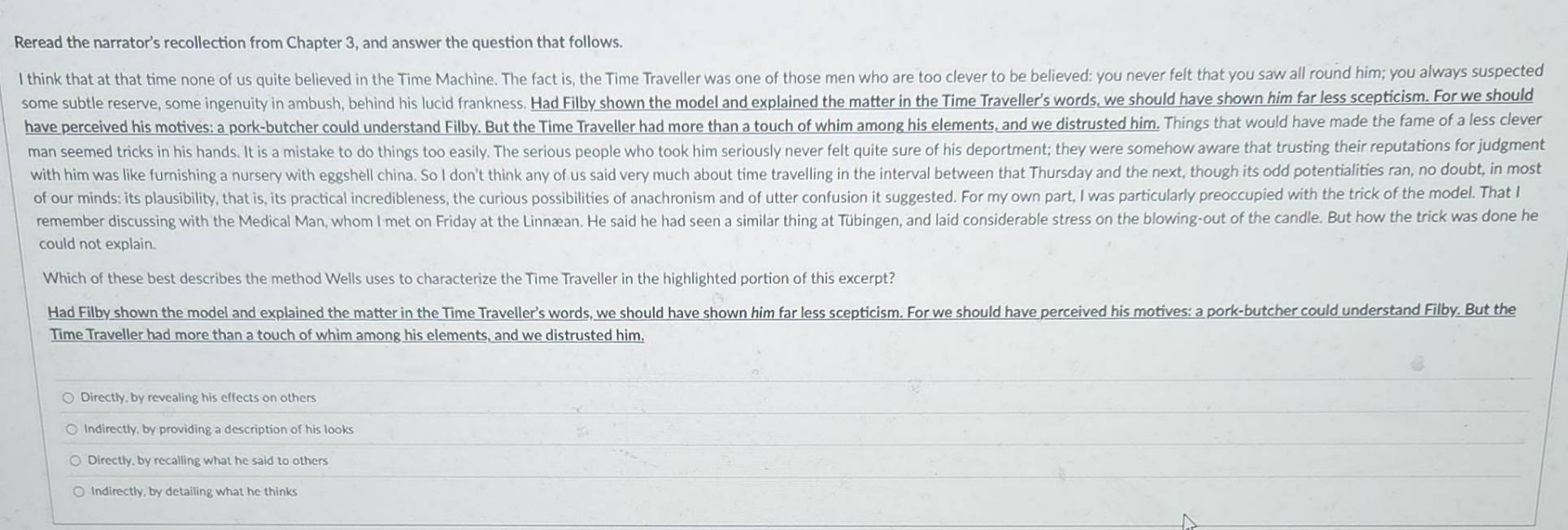 Solved: Reread the narrator’s recollection from Chapter 3, and answer ...