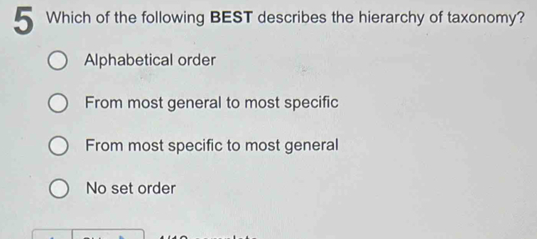 Solved: Which of the following BEST describes the hierarchy of taxonomy ...