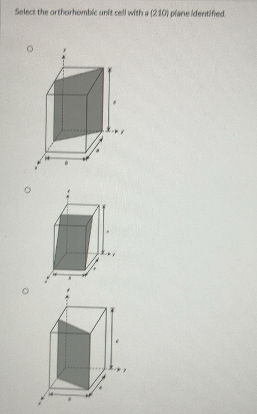 Solved: Select the orthorhombic unit cell with a (210) plane identified ...