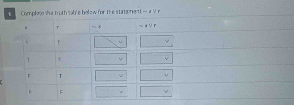 table below for the statement ~ « ∨ r