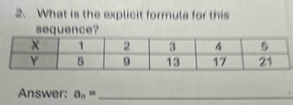 What is the explicit formula for this 
sequence? 
Answer: a_n= _ 