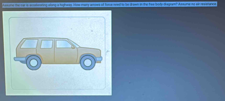 Assume the car is accelerating along a highway. How many arrows of force need to be drawn in the free body diagram? Assume no air resistance.