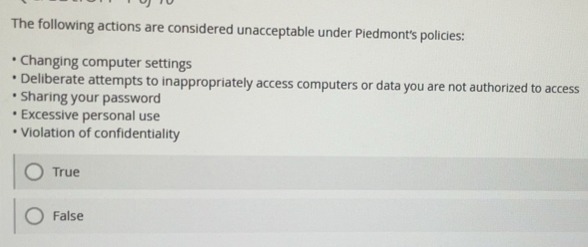 Solved: The following actions are considered unacceptable under ...