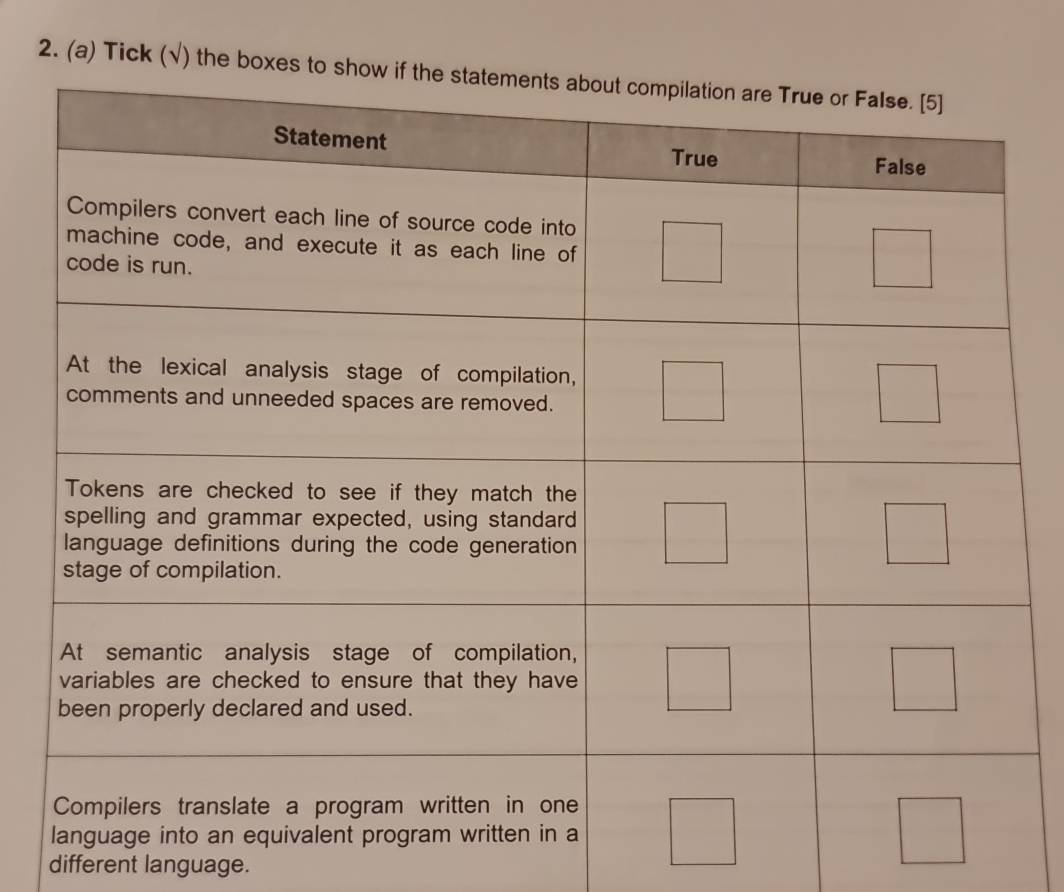 Tick (√) the boxes 
different language.