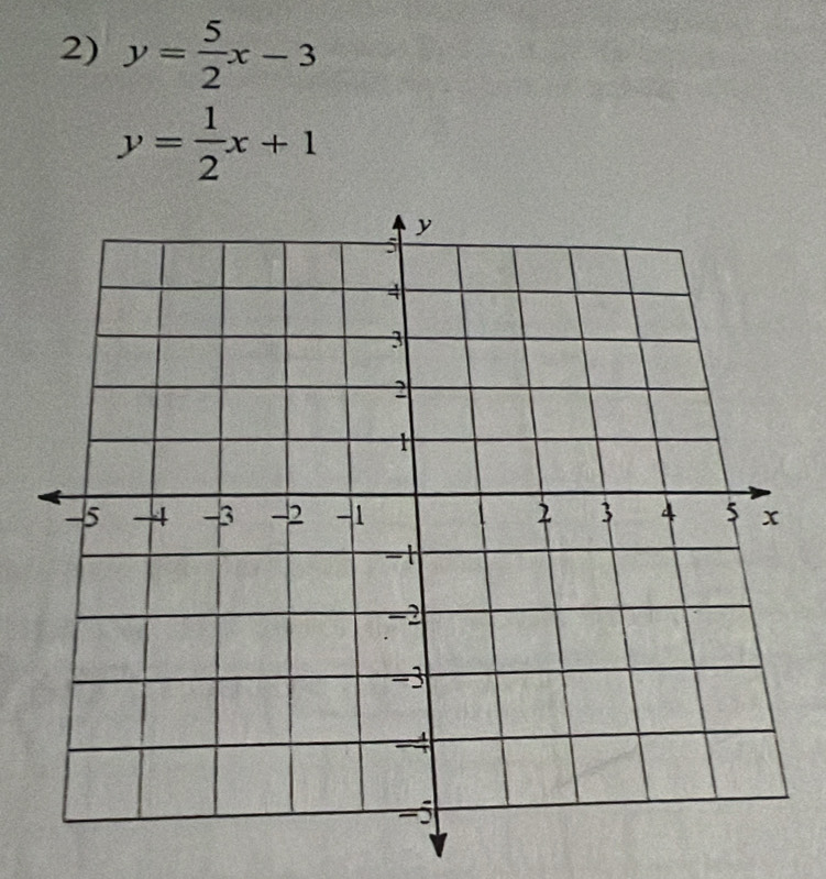 y= 5/2 x-3
y= 1/2 x+1