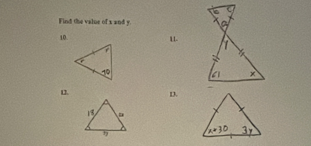 Find the value of x and y. 
10. 11. 
12. 13.