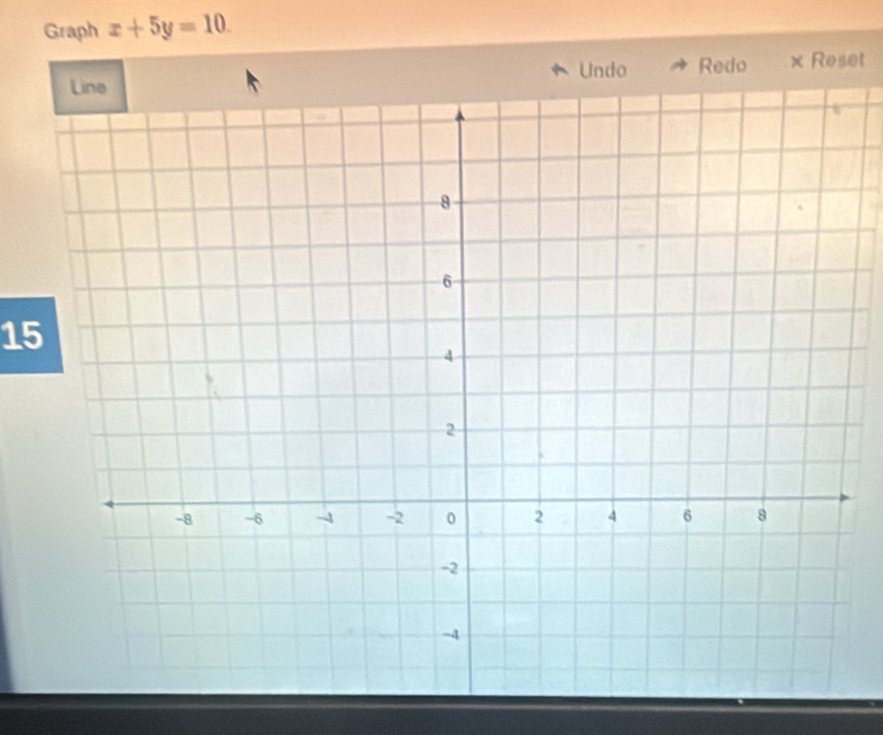 Graph x+5y=10. 
◆ Undo Redo × Reset
15