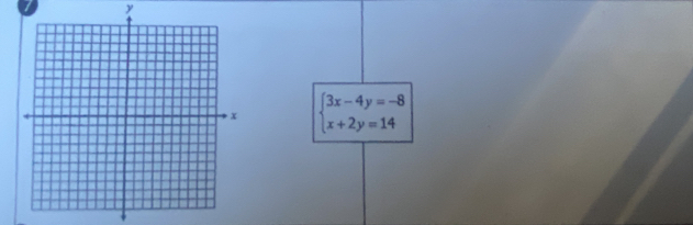 y
beginarrayl 3x-4y=-8 x+2y=14endarray.