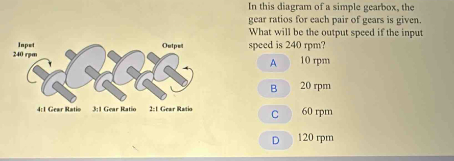 Solved: In this diagram of a simple gearbox, the gear ratios for each ...