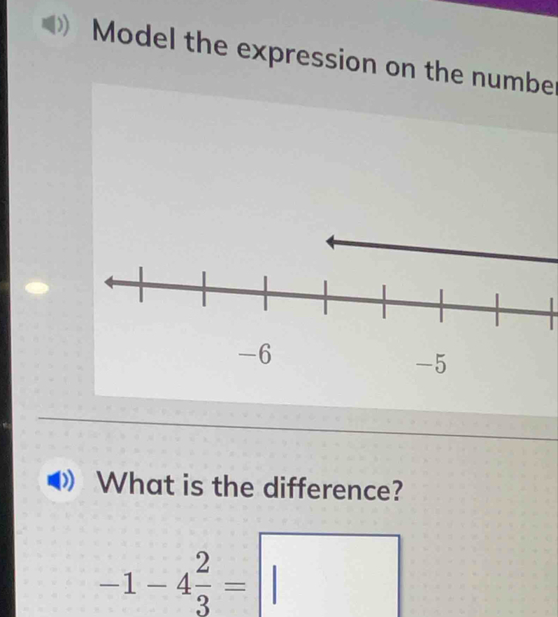 Model the expression on the numbe 
What is the difference?
-1-4 2/3 =□