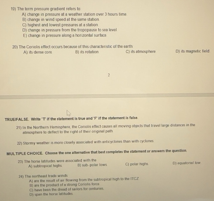 Solved: The term pressure gradient refers to: A) change in pressure at ...