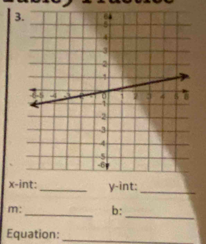 x-int: _ y -int:_ 
_ 
_ 
m: 
b: 
Equation:_