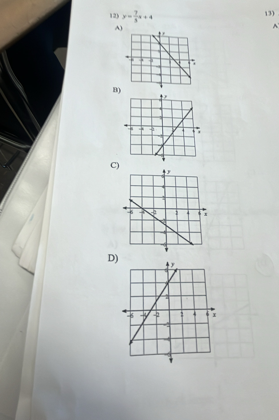 y= 7/3 x+4
13) 
A) 
^ 
B) 
C) 
D)