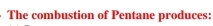 The combustion of Pentane produces: