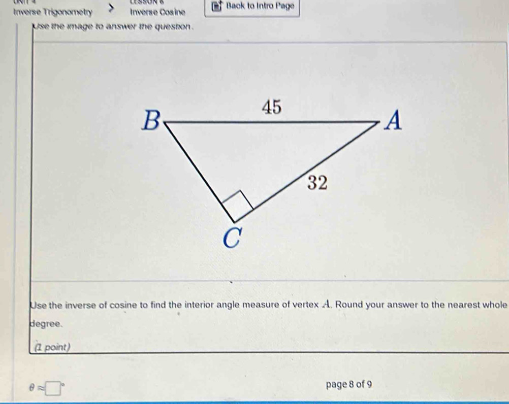 Solved: Inverse Trigonometry Inverse Cosine Back to Intro Page Use the ...