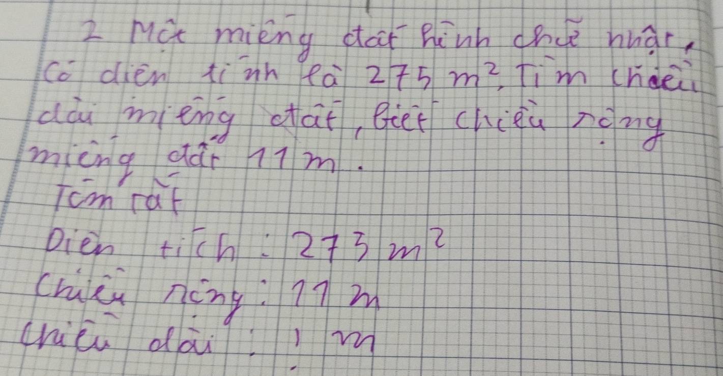 Ma mièng dai hinh dhce hhàr. 
co dién tiin eà 275m^2 Iim cheeii 
aá mèng dai, giet chieù nóng 
ming aài 17m. 
Tcm raf 
Dien tich2 73m^2
chèn nèng 7m
chiéu dàim