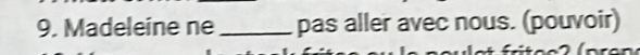 Madeleine ne_ pas aller avec nous. (pouvoir)