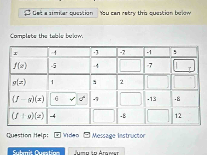 Get a similar question You can retry this question below
Complete the table below.
Question Help: Video Message instructor
Submit Ouestion Jump to Answer