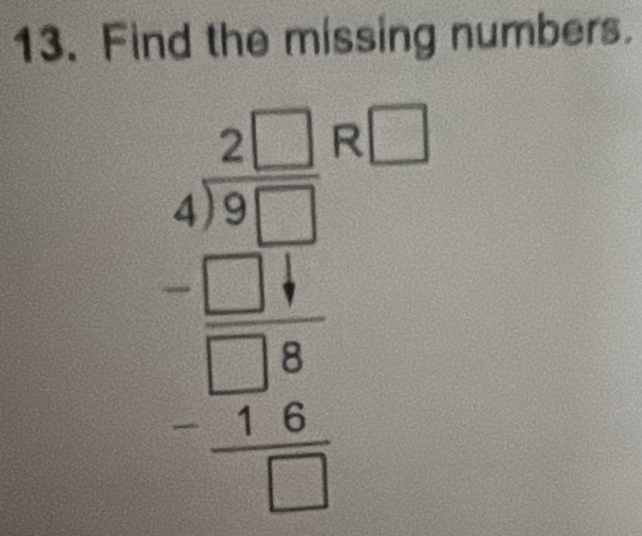 Find the missing numbers. 
beginarrayr □ □  45□ 6□  421endarray  4 1 1114 hline -16 hline □  -14 hline □ endarray