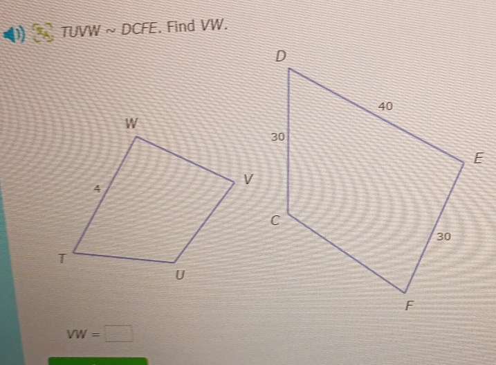 3h)TUVWsim DCFE. Find VW.
VW=□