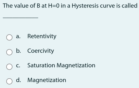 Solved: The value of B at H=0 in a Hysteresis curve is called _ _ a ...