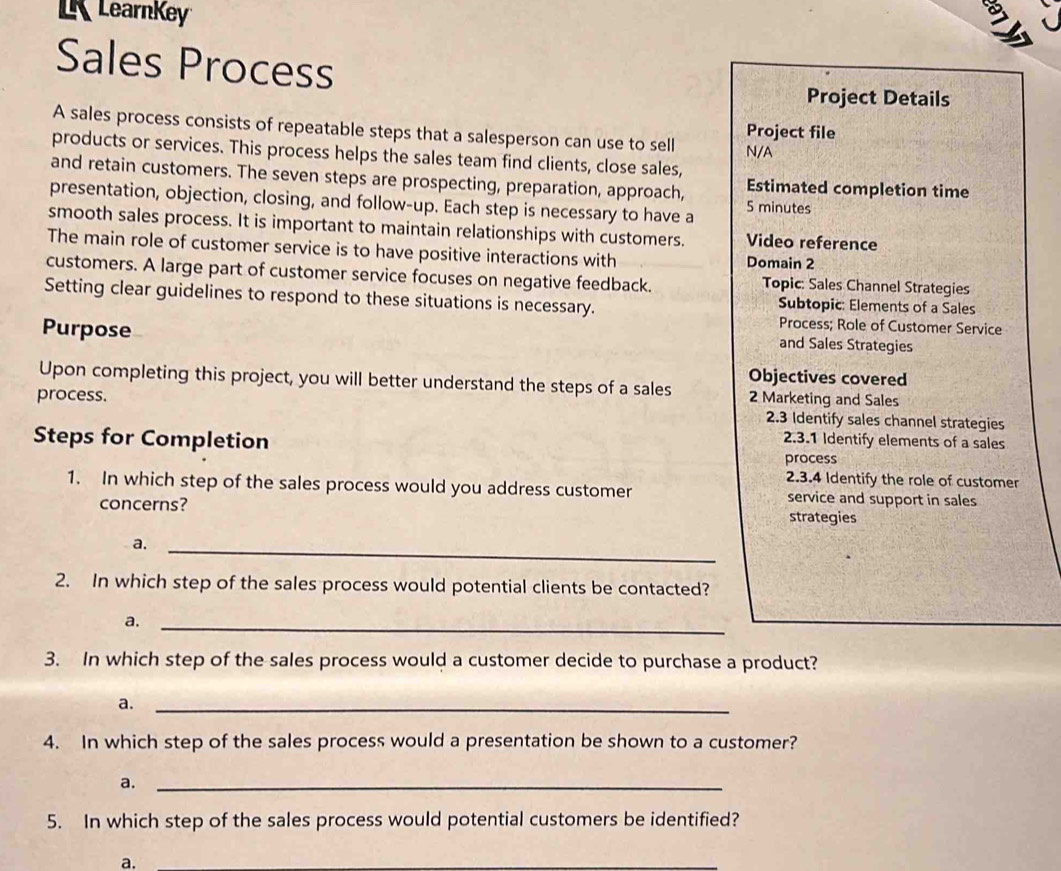 Solved: LearnKey C Sales Process Project Details A sales process ...