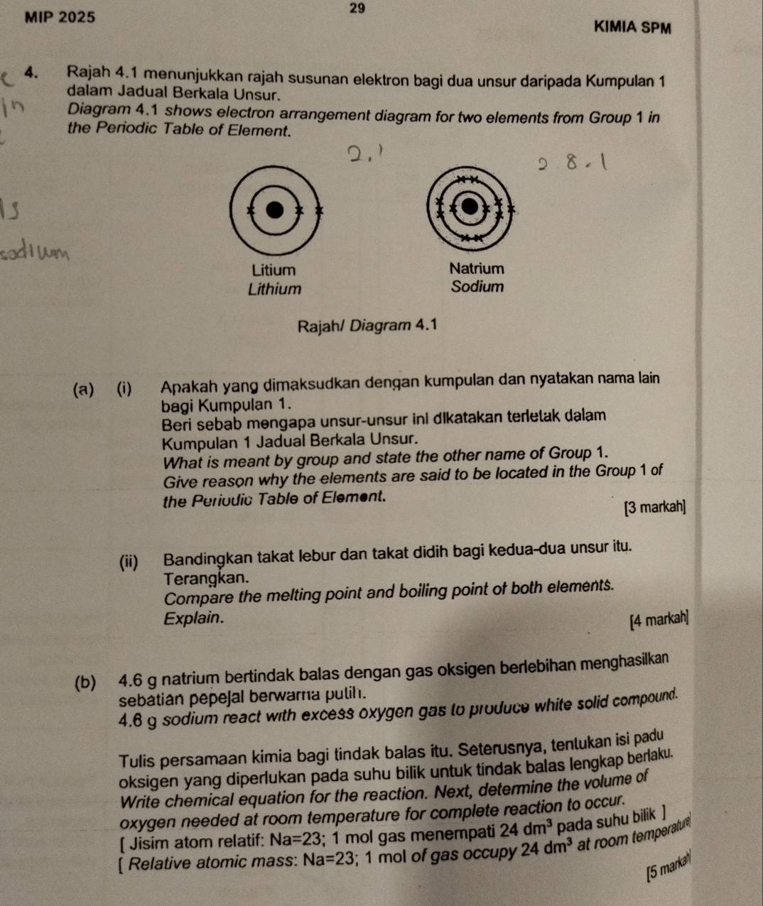 Selesai:MIP 2025 KIMIA SPM 4. Rajah 4.1 menunjukkan rajah susunan ...