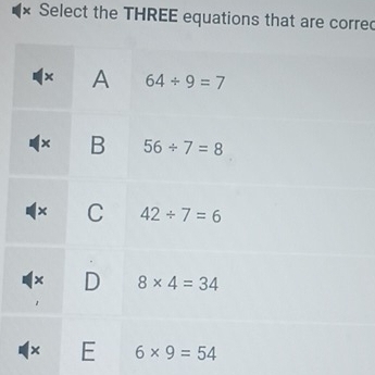 Select the THREE equations that are corred