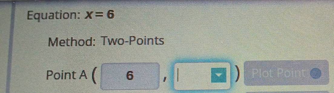 Equation: x=6
Method: Two-Points 
Point A E
6 1