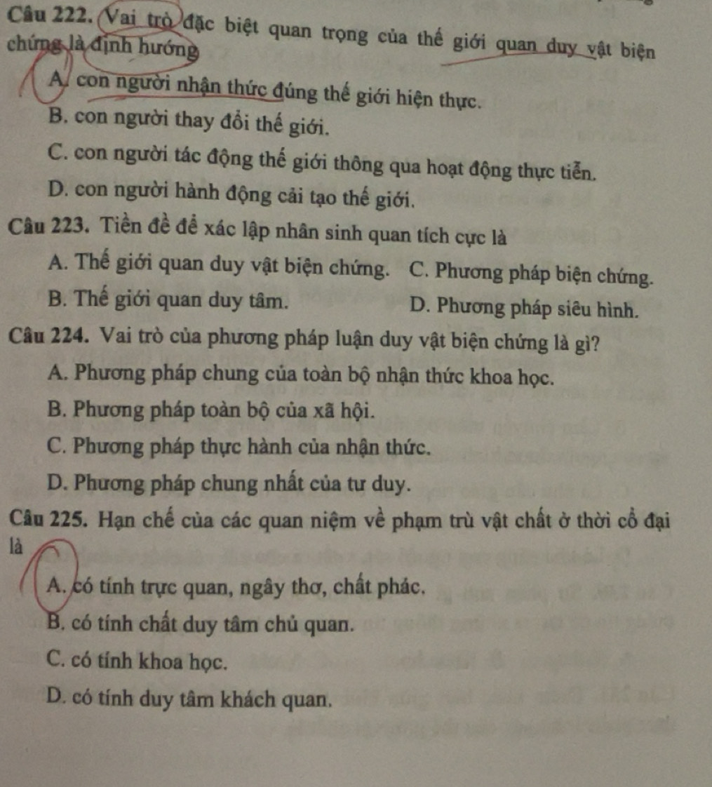 Giải quyết:Vai trò đặc biệt quan trọng của thế giới quan duy vật biện