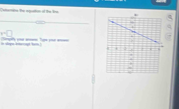 Detarmbe the equaton of the fre
x=□
Simpilly your answer Tipe your answer 
in slope-intercept (orm )