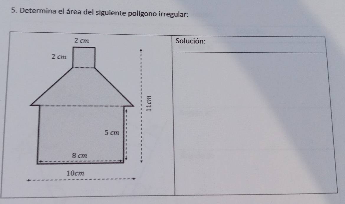 Determina el área del siguiente polígono irregular: 
Solución: