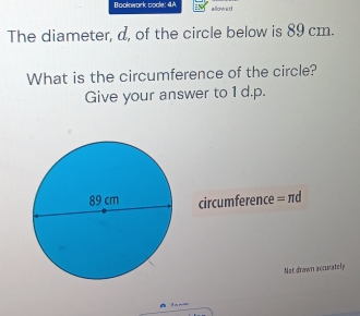 Solved: Bookowork cocle: 4.A. The diameter, d, of the circle below is ...