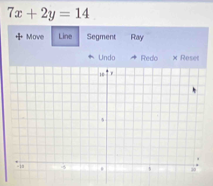 7x+2y=14
Move Line Segment Ray 
Undo Redo × Reset