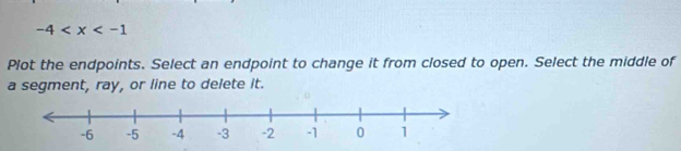 -4
Plot the endpoints. Select an endpoint to change it from closed to open. Select the middle of 
a segment, ray, or line to delete it.