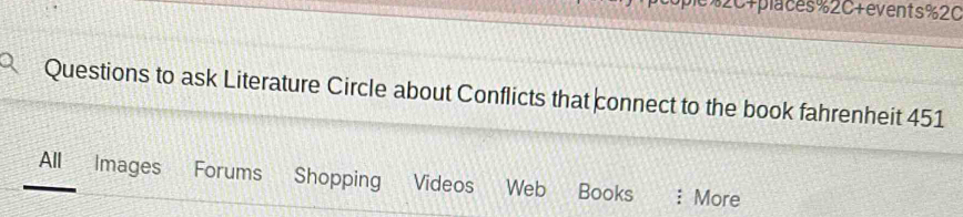 2C+places%2C+events%20 
Questions to ask Literature Circle about Conflicts that connect to the book fahrenheit 451 
All Images a Forums Shopping Videos Web Books : More