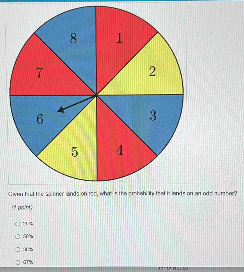 odd number?
(1 point)
25%
50%
38%
67%
PPRA Notice