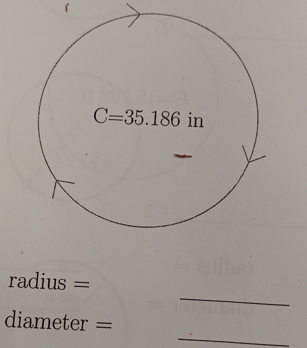 r^^circ  adius =
_
diameter =