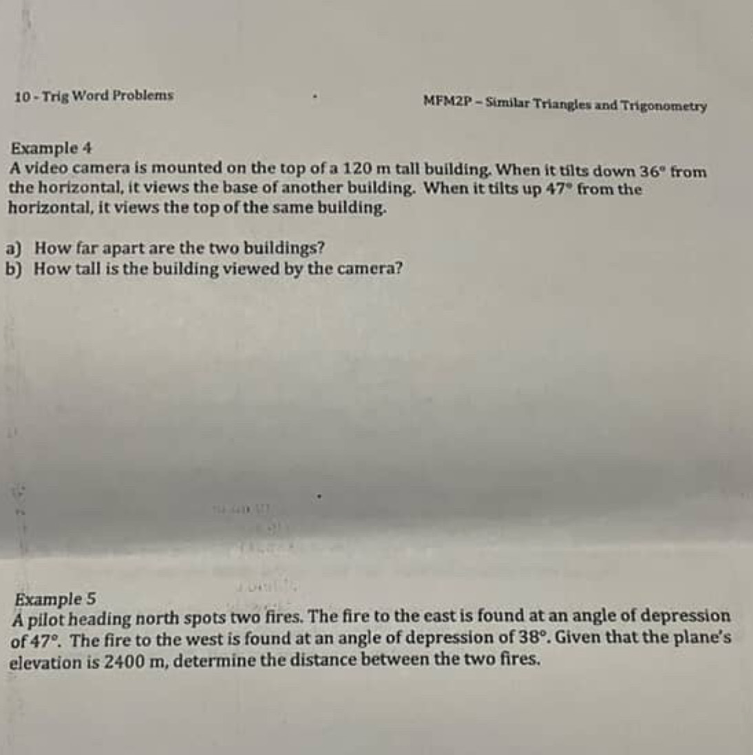 Solved: Trig Word Problems MFM2P - Similar Triangles and Trigonometry ...